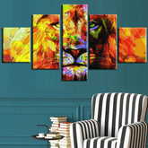 Painting by Numbers Art Animal Colorful Lion Face From The Front 5-Panel